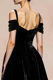 Black Ball Gown Velvet Cold Shoulder Long Holiday Party Dress