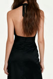 Black Sheath Halter Long Formal Dress with Sash