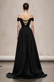 Black and White Satin Patchwork A Line Long Formal Dress