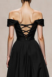 Black and White Satin Patchwork A Line Long Formal Dress