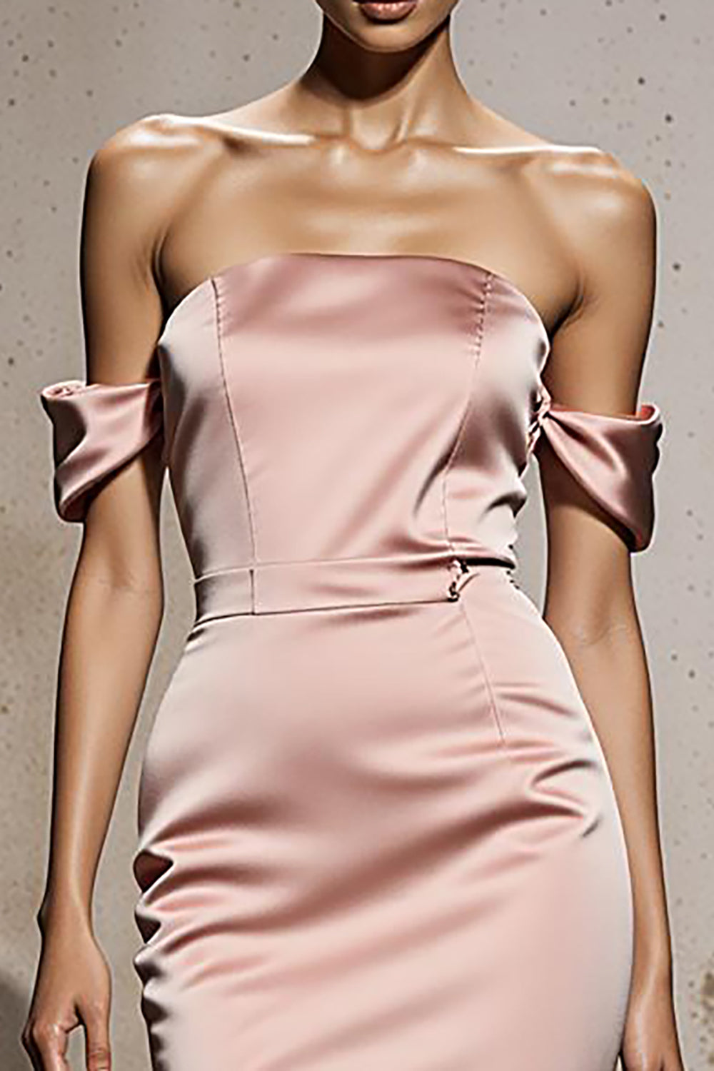 Light Pink Satin Mermaid Off the Shoulder Long Formal Dress