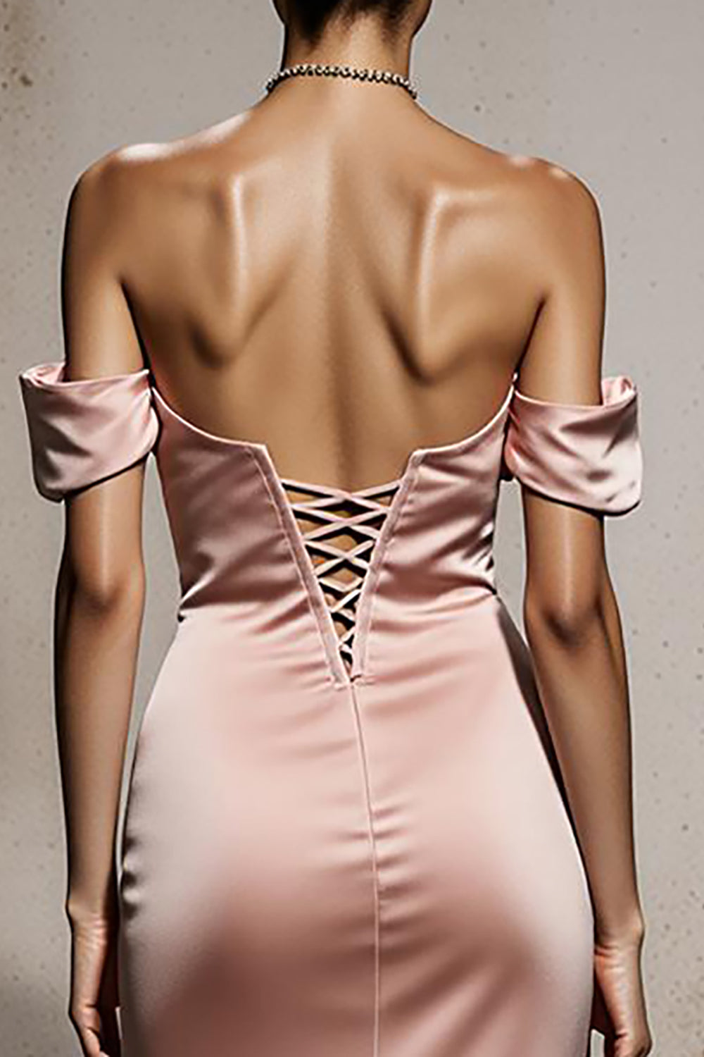 Light Pink Satin Mermaid Off the Shoulder Long Formal Dress