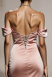 Light Pink Satin Mermaid Off the Shoulder Long Formal Dress