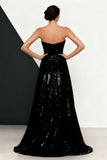 Sparkly Black and White Sequins Mermaid Strapless Long Formal Dress