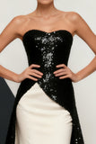 Sparkly Black and White Sequins Mermaid Strapless Long Formal Dress