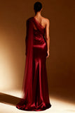 White Mermaid Satin One Shoulder Long Formal Dress with Side Cape