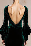 Dark Green Velvet Mermaid V-Neck Long Sleeves Holiday Party Dress