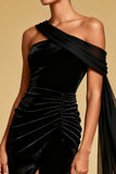 Black Mermaid One Shoulder Long Formal Dress with Slit