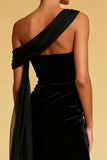 Black Mermaid One Shoulder Long Formal Dress with Slit