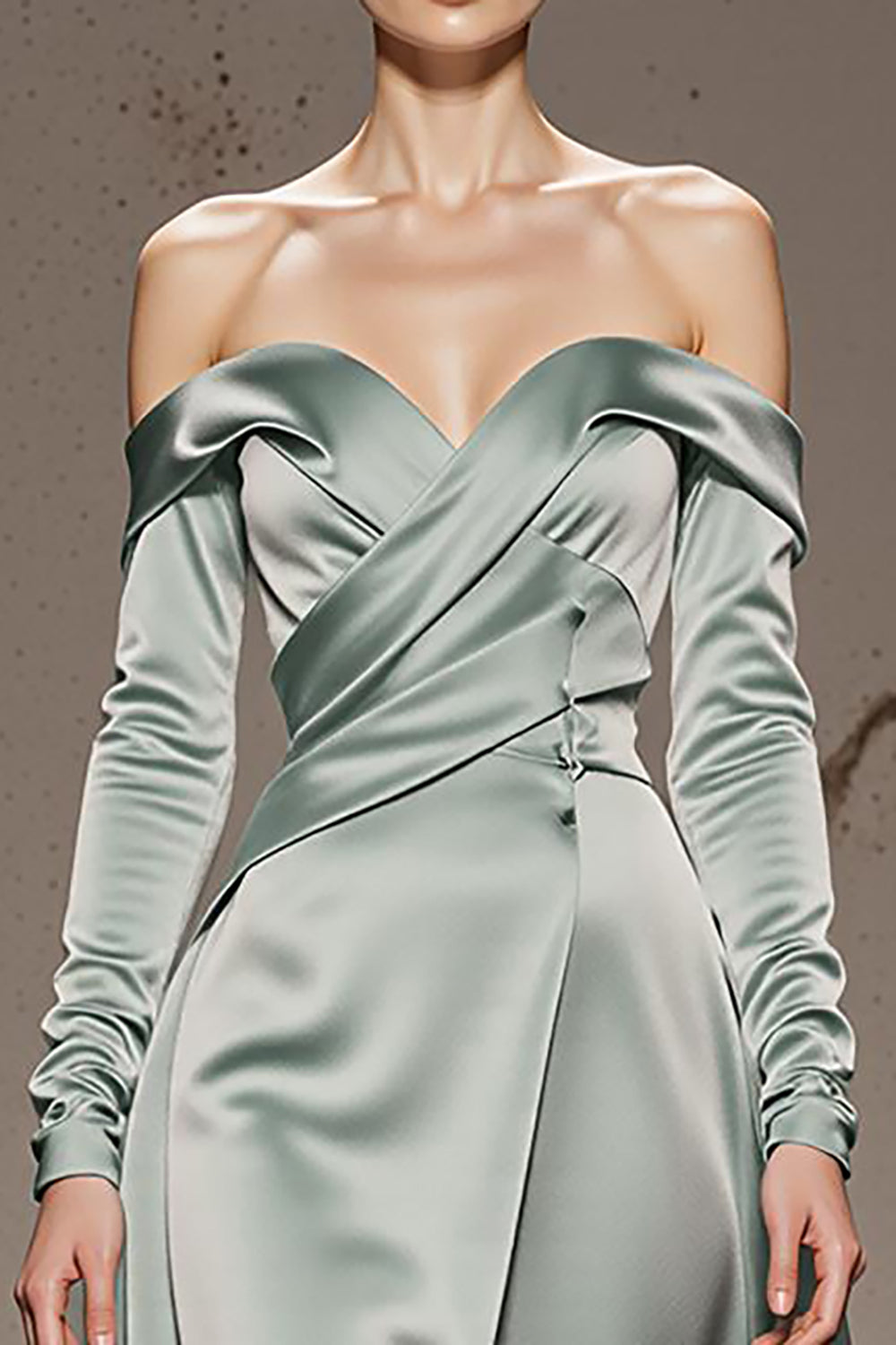 Mint Green Satin Off the Shoulder Long Formal Dress with Sleeves