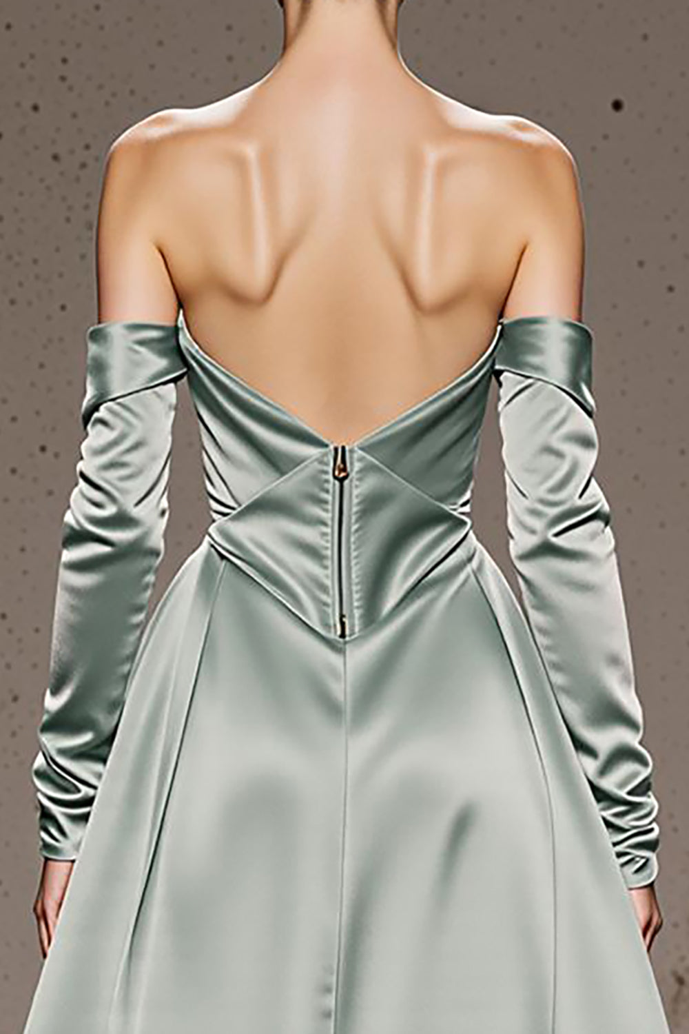 Mint Green Satin Off the Shoulder Long Formal Dress with Sleeves