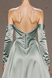 Mint Green Satin Off the Shoulder Long Formal Dress with Sleeves