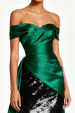 Sparkly Dark Green Off the Shoulder Long Formal Dress