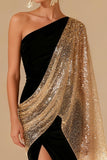 Sparkly Black Mermaid One Shoulder Long Formal Dress with Slit