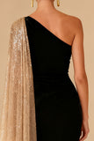 Sparkly Black Mermaid One Shoulder Long Formal Dress with Slit