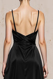Black and White Satin Spaghetti Straps Long Formal Dress