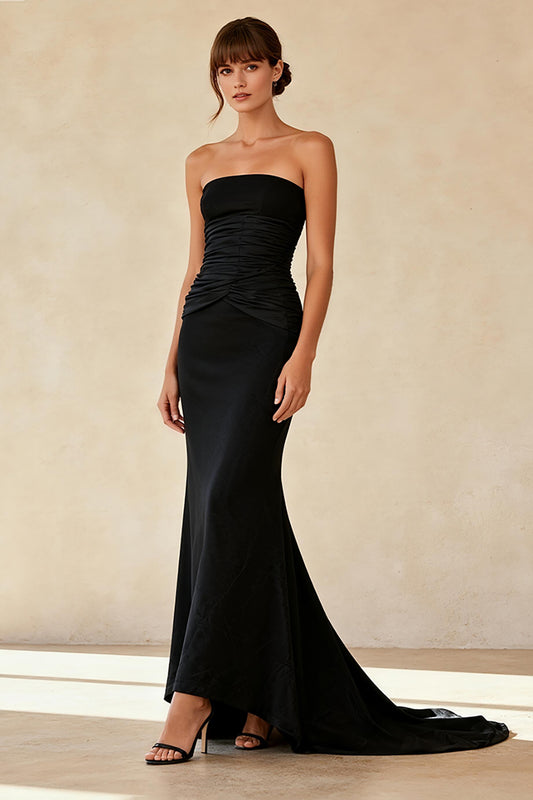 Simple Black Mermaid Strapless Long Formal Dress