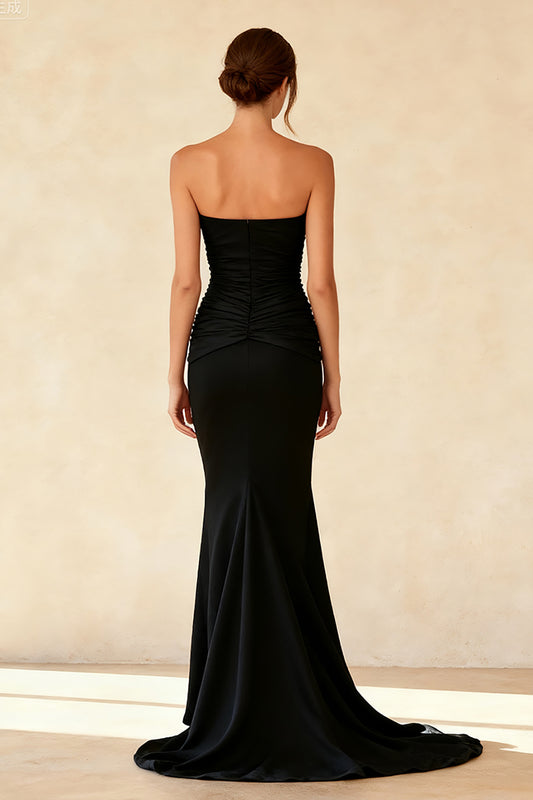 Simple Black Mermaid Strapless Long Formal Dress