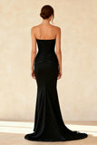 Simple Black Mermaid Strapless Long Formal Dress