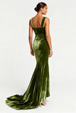 Simple Olive Mermaid Velvet Long Formal Dress