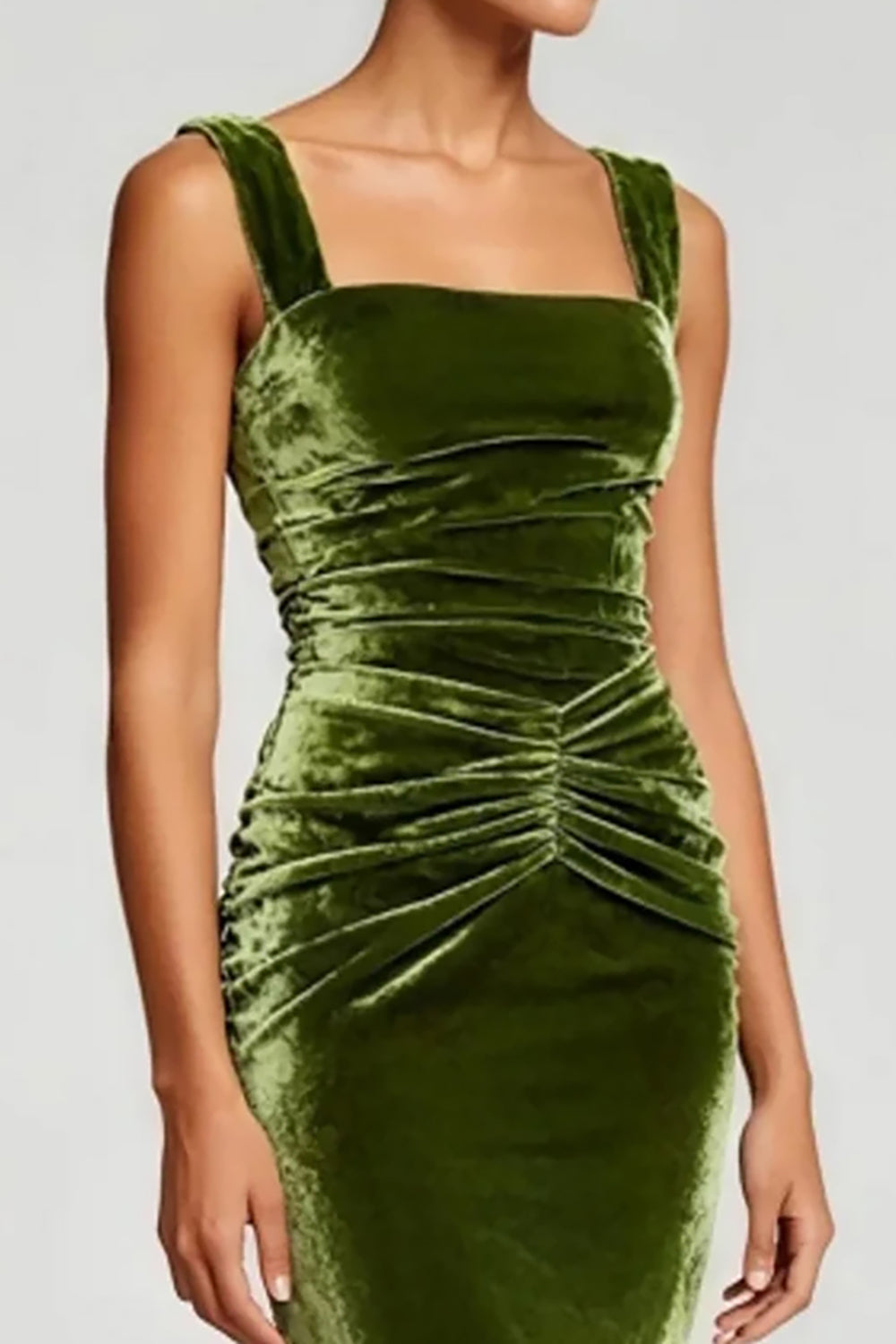 Simple Olive Mermaid Velvet Long Formal Dress
