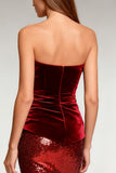 Sparkly Burgundy Strapless Sequin Long Formal Dress