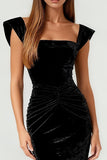 Simple Black Mermaid Ruched Long Formal Dress with Slit
