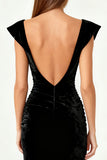Simple Black Mermaid Ruched Long Formal Dress with Slit