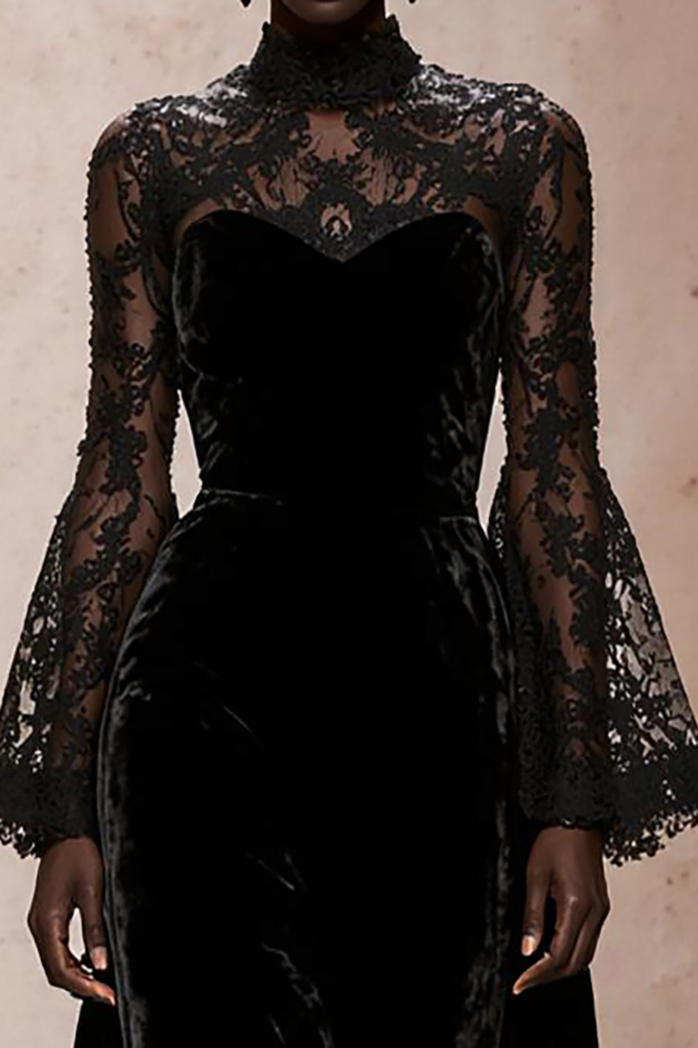 Black Velvet Sheath High Neck Lace Long Sleeves Holiday Party Dress