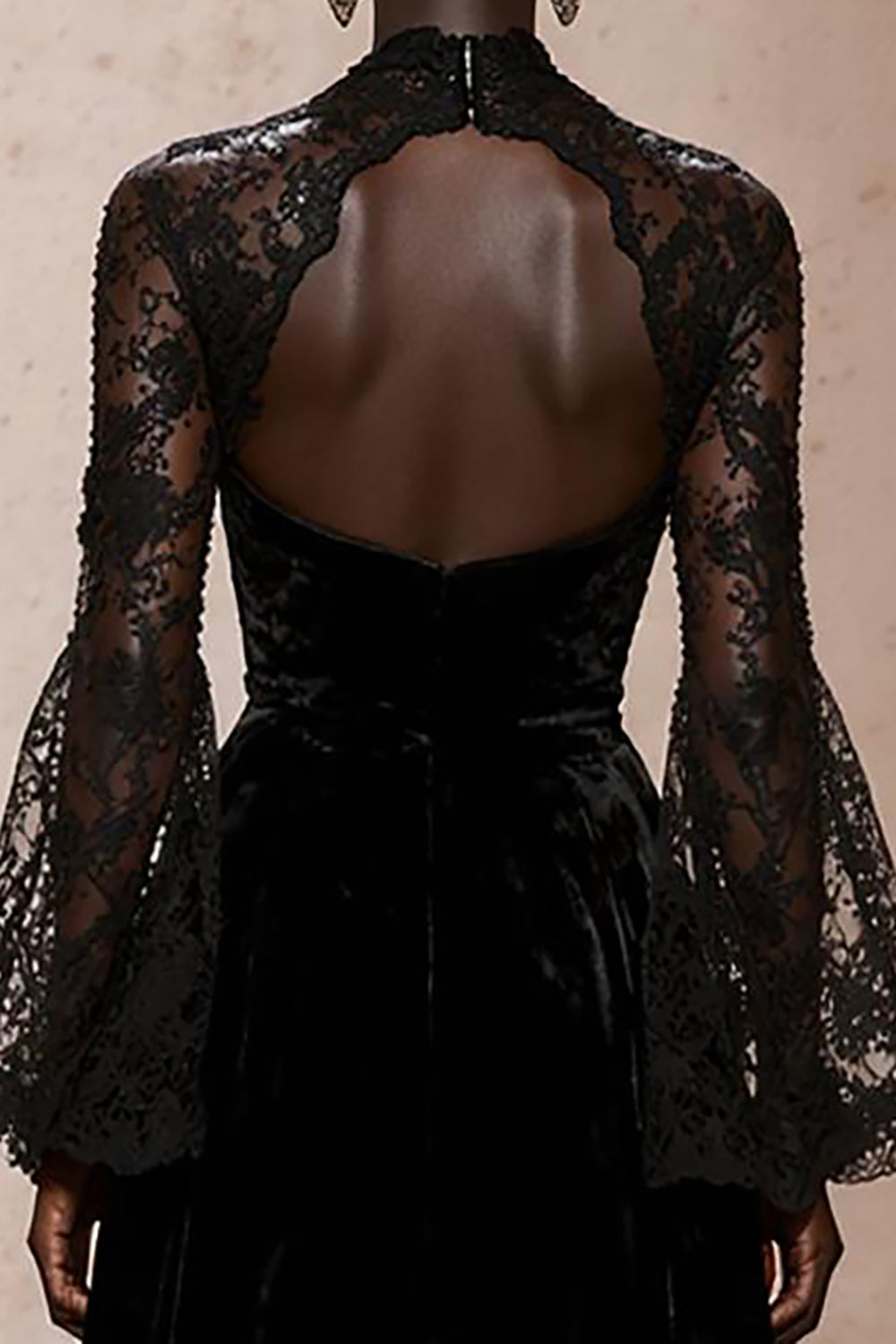 Black Velvet Sheath High Neck Lace Long Sleeves Holiday Party Dress
