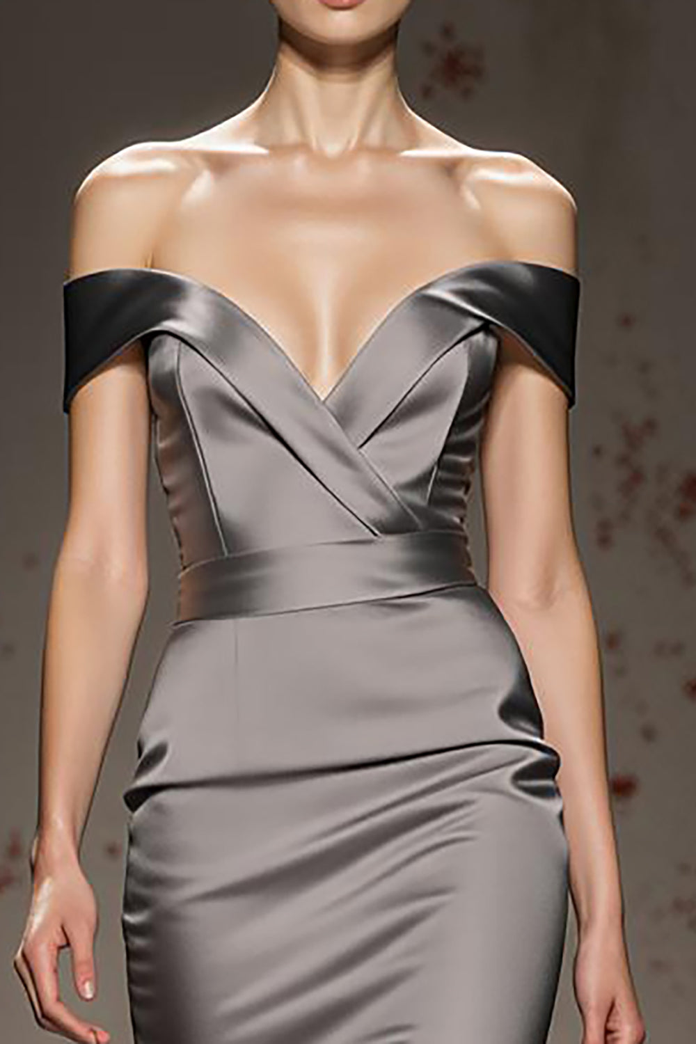 Silver Satin Mermaid Off the Shoulder Long Formal Dress