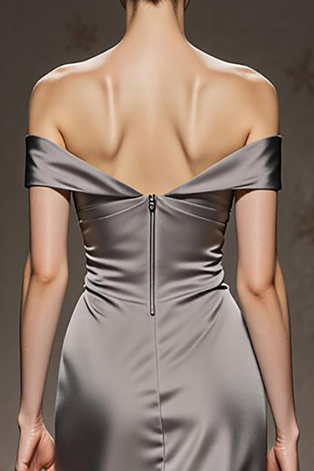 Silver Satin Mermaid Off the Shoulder Long Formal Dress