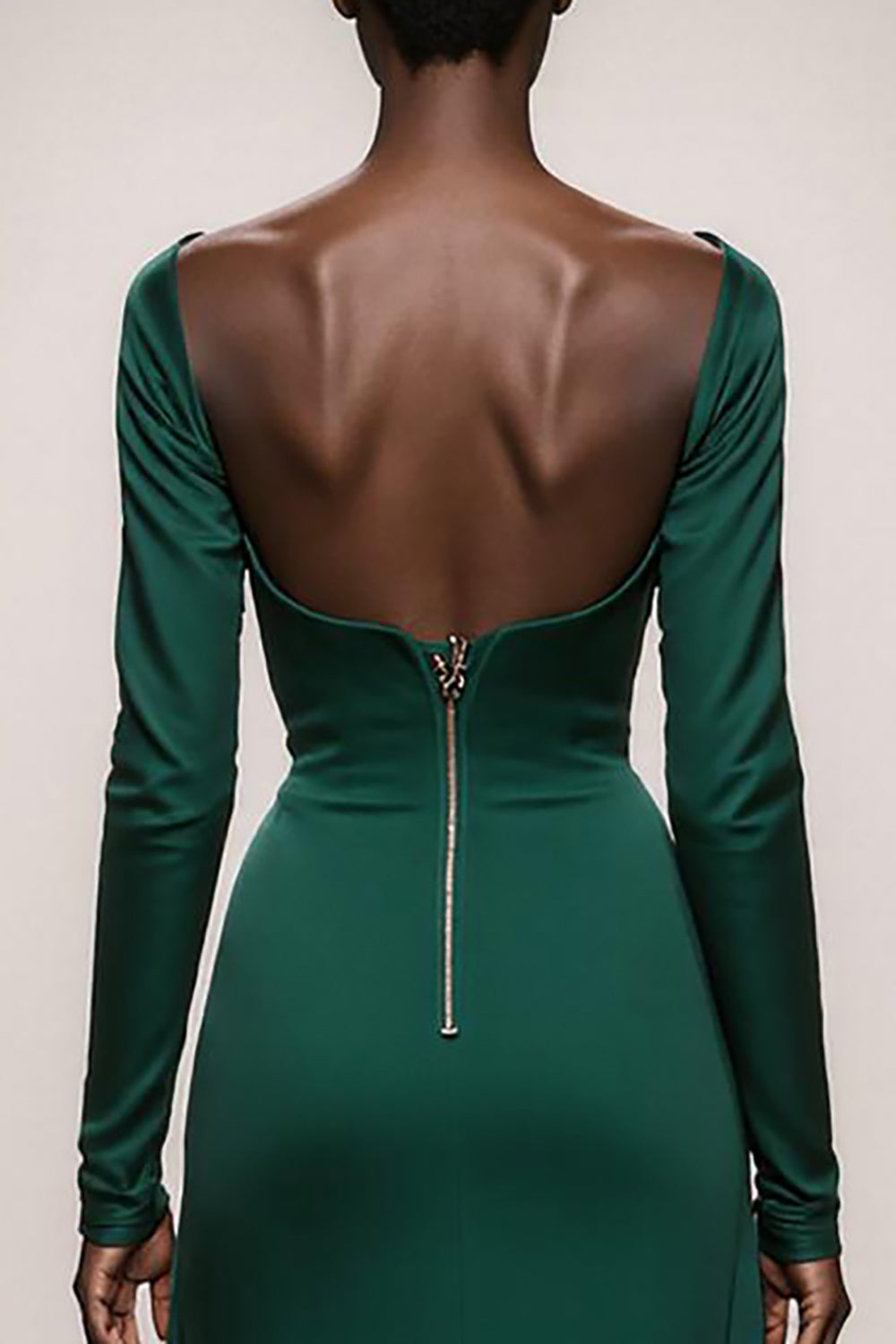 Dark Green Mermaid Satin Sweetheart Long Sleeves Formal Dress with Ruffles