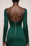 Dark Green Mermaid Satin Sweetheart Long Sleeves Formal Dress with Ruffles