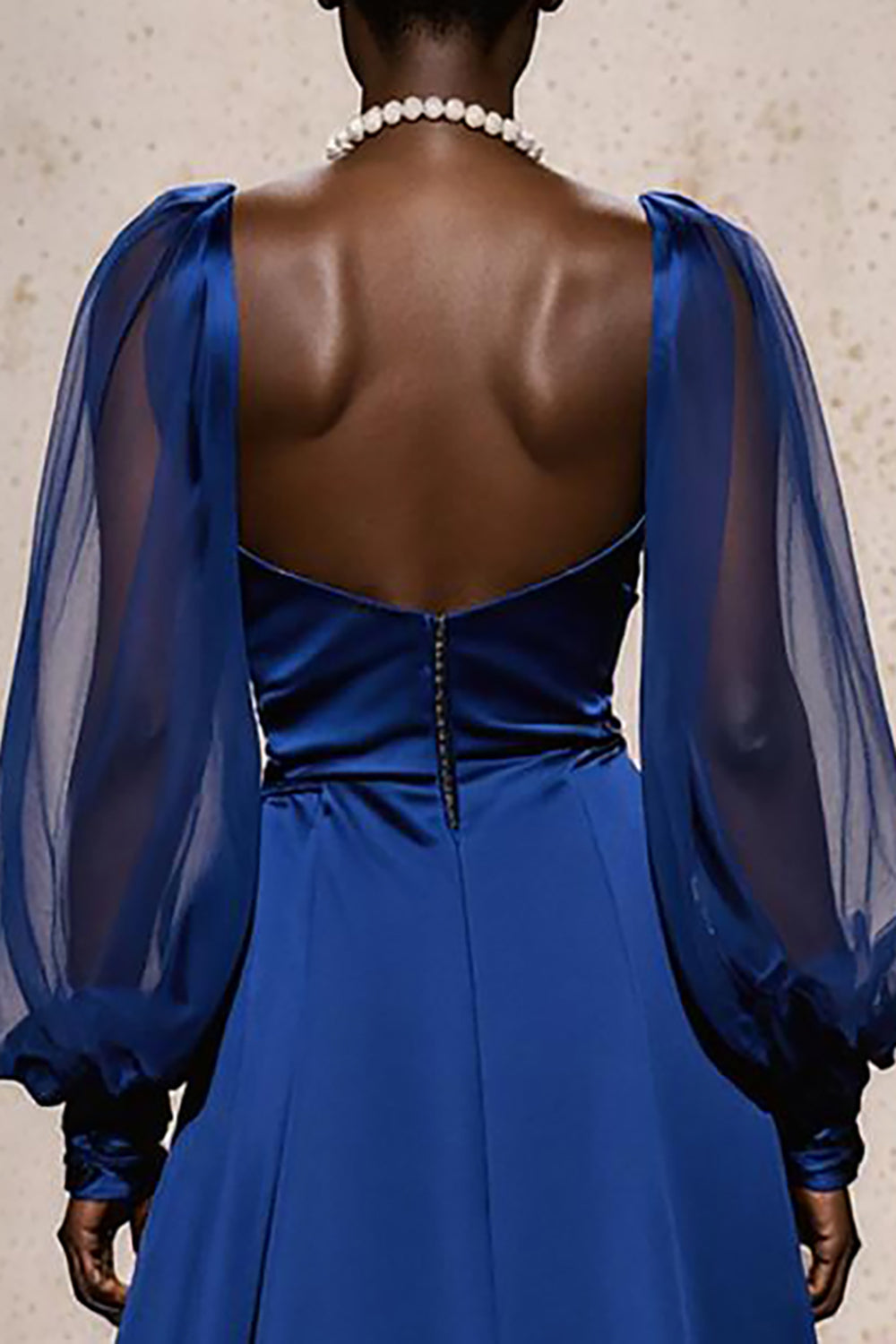 Royal Blue Mermaid Satin Ruched Long Sleeves Formal Dress with Sash