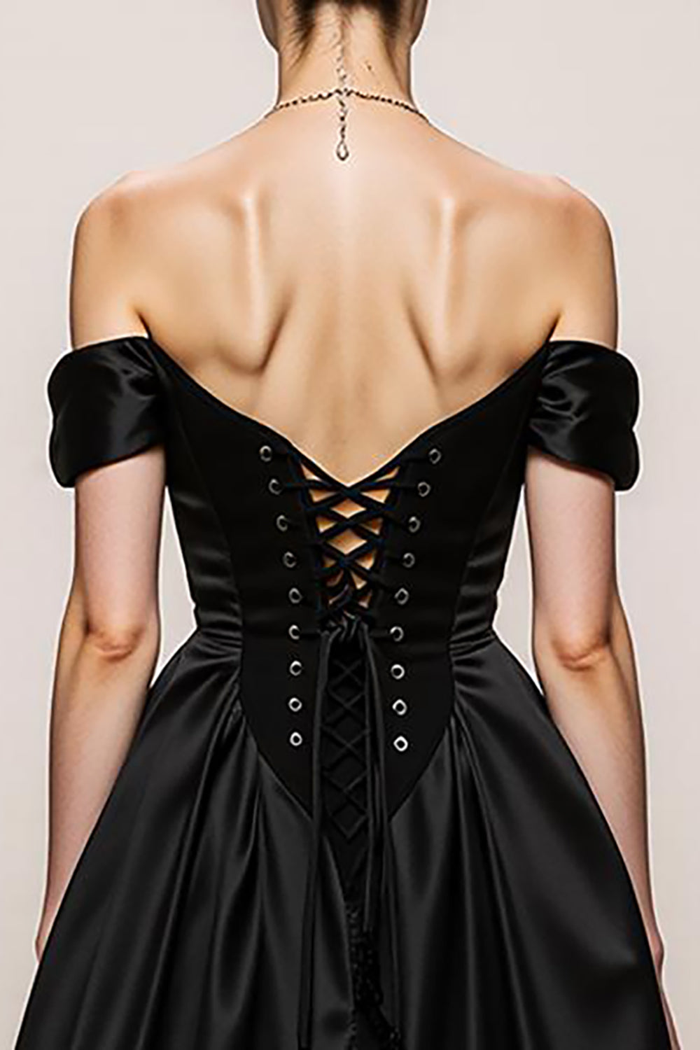 Black and White A Line Sweetheart Satin Off the Shoulder Long Formal Dress