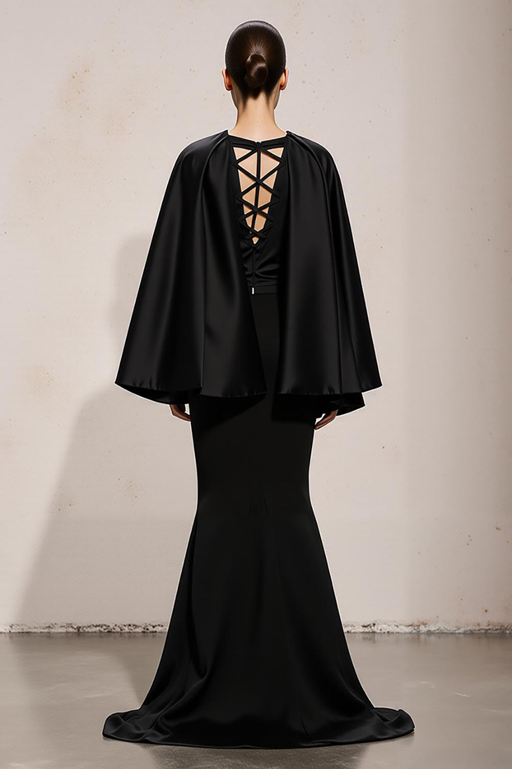 Black and White Mermaid Patchwork Satin V-Neck Long Formal Dress with Sleeves