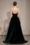 Dark Green Velvet A Line Strapless Long Holiday Party Dress with Slit