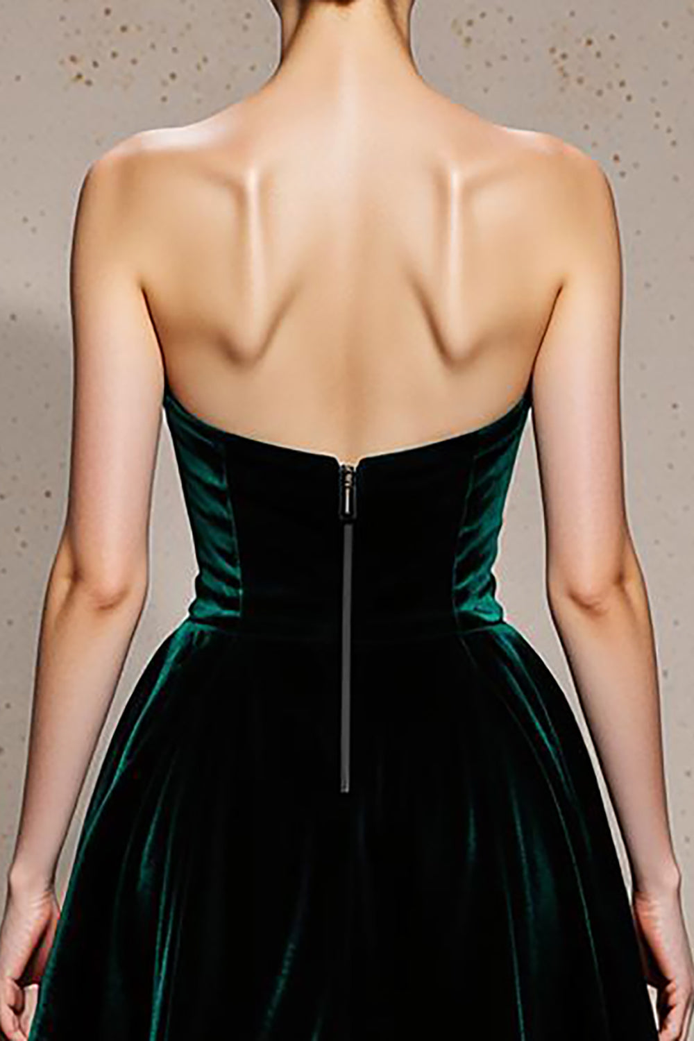 Dark Green Velvet A Line Strapless Long Holiday Party Dress with Slit