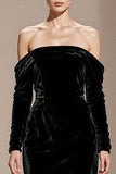 Black Velvet Mermaid Off the Shoulder Backless Long Sleeves Holiday Party Dress