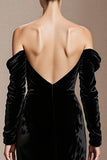 Black Velvet Mermaid Off the Shoulder Backless Long Sleeves Holiday Party Dress
