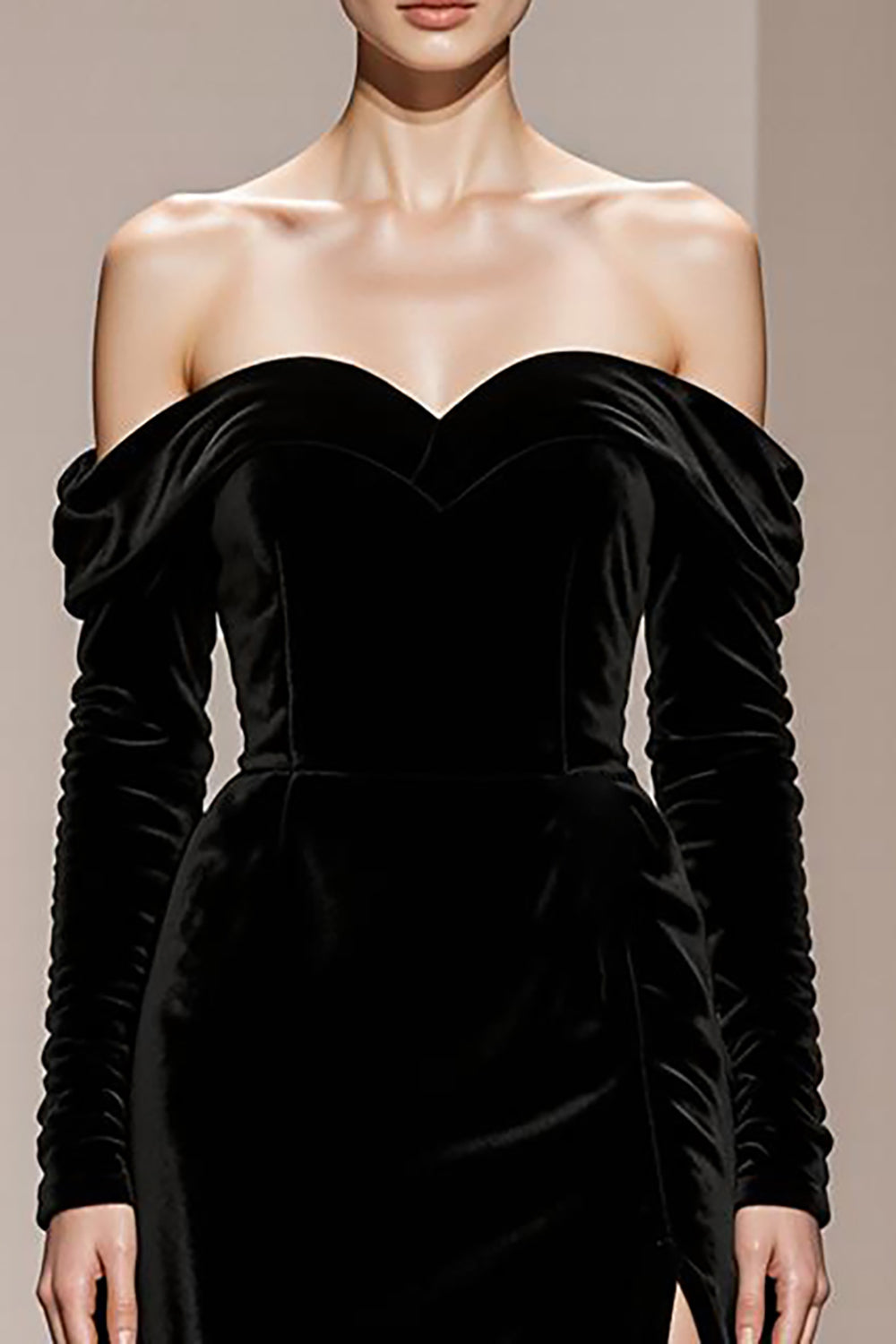 Black Velvet Off the Shoulder Sheath Long Sleeves Holiday Party Dress with Slit