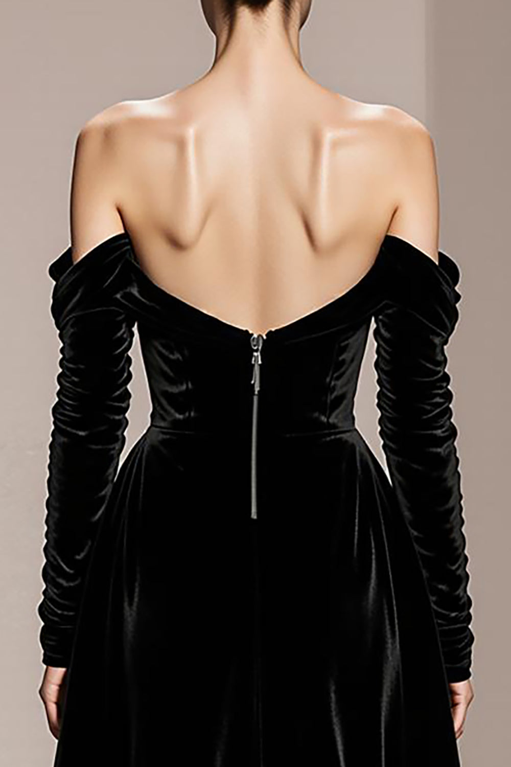 Black Velvet Off the Shoulder Sheath Long Sleeves Holiday Party Dress with Slit