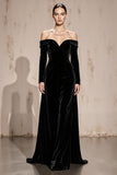 Black Off the Shoulder Sheath Velvet Long Sleeves Holiday Party Dress