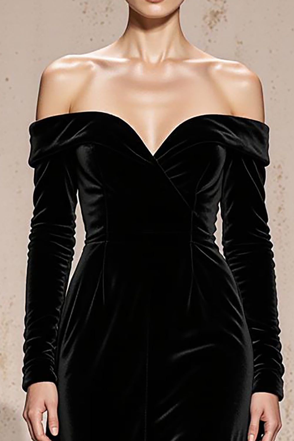 Black Off the Shoulder Sheath Velvet Long Sleeves Holiday Party Dress