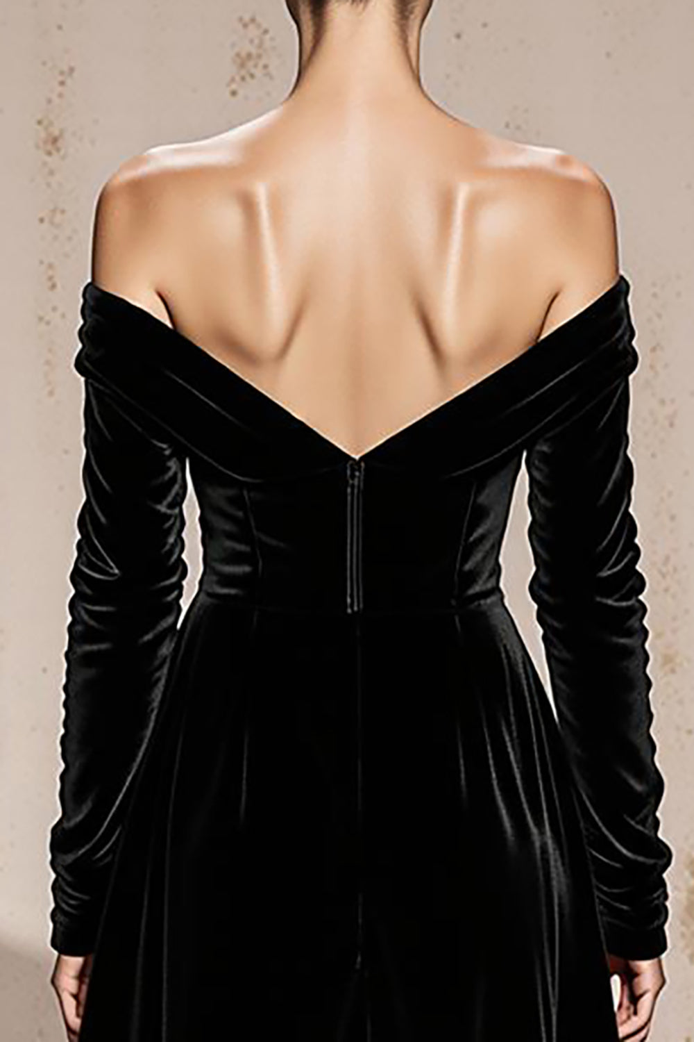 Black Off the Shoulder Sheath Velvet Long Sleeves Holiday Party Dress