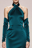 Peacock Green Halter Satin Mermaid Long Formal Dress