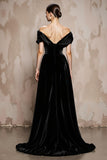 Black A Line Velvet Off the Shoulder Long Formal Dress