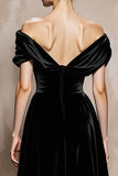 Black A Line Velvet Off the Shoulder Long Formal Dress