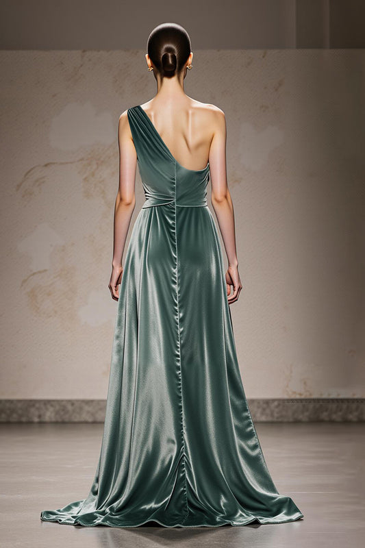 Mint Green Velvet One Shoulder Long Formal Dress with Slit
